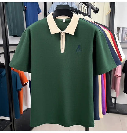 Designer brand fashion short sleeve polo shirt men luxury pony embroidery breathable summer color blocked high-end Paul T-shirt