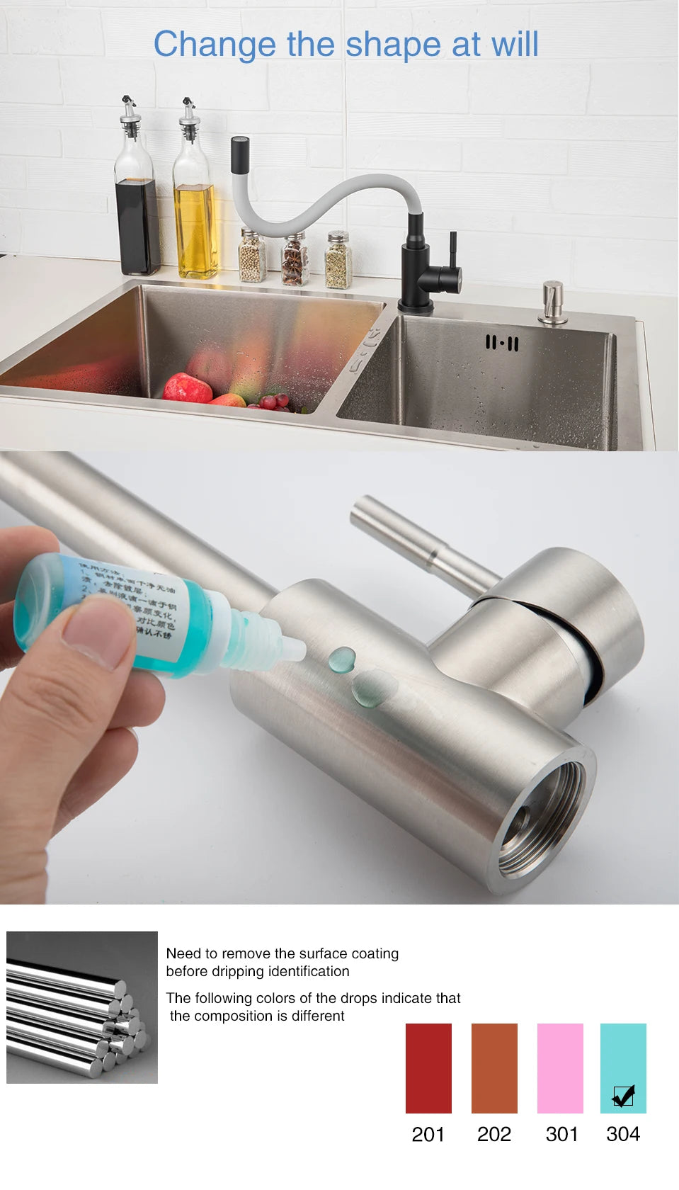 ULA Gold Kitchen Faucet Stainless Steel Flexible Spout Kitchen Sink Faucet Hot Cold Water Sink Mixer Tap 360 Degree Rotate Crane