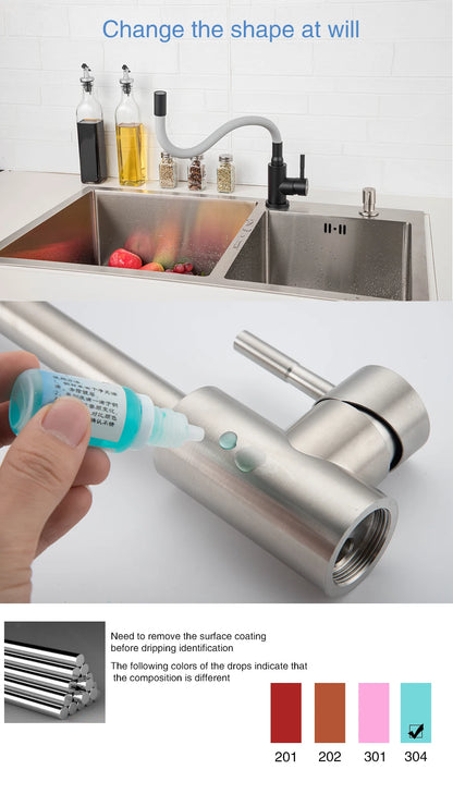 ULA Gold Kitchen Faucet Stainless Steel Flexible Spout Kitchen Sink Faucet Hot Cold Water Sink Mixer Tap 360 Degree Rotate Crane