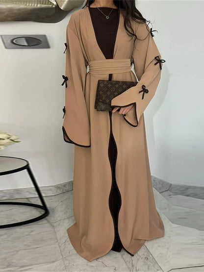 Ramadan Eid Open Modest Kimono Butterfly Bow Abaya Dubai Luxury Muslim Abayas for Women Islam Kebaya Caftan Robe Femme Musulmane.