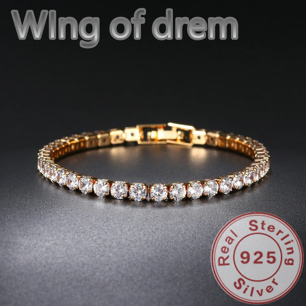 Dazzling 925 Sterling Silver Tennis Bracelet Rose Gold Shining Cubic Zirconia Bracelet Wedding Jewelry Gift.