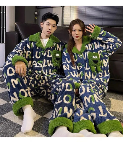 Winter Fleece-gefüttert Verdickte Korallen Fleece Pyjamas Für Männer Lange Plüsch Geeignet Für Oberbekleidung Hause Tragen Paar Pyjamas Set für.