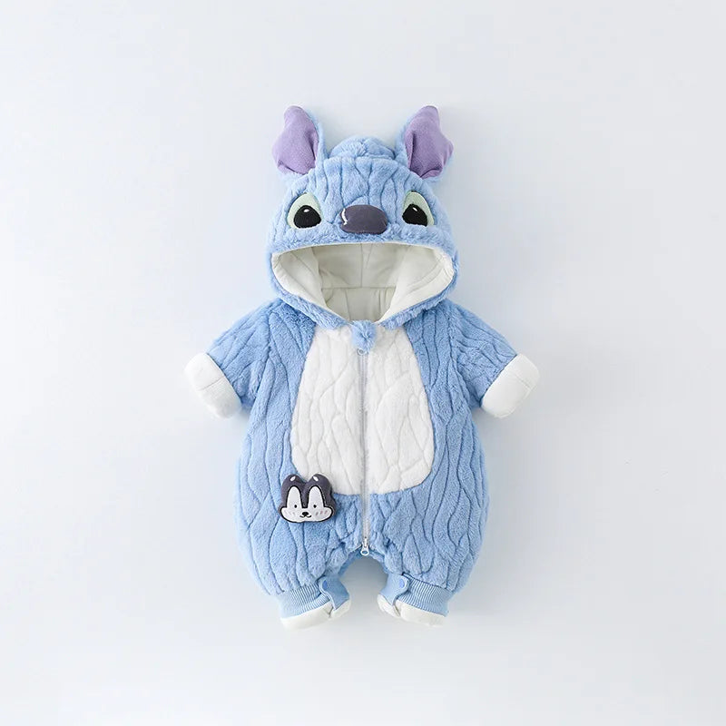 MINISO Stitch Winter Baby Verdickte Gepolsterte Baumwolle Kletterkleidung Niedlicher Säuglingsbodysuit Warmes Ausgehen Outfit Kawaii 0-1 Jahre.