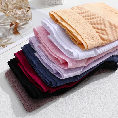 6PCS Women's Plus Size Lace Panties Seamless Solid Color Sport Cozy Physiological Underwear Female Breathable Elastic Lingerie