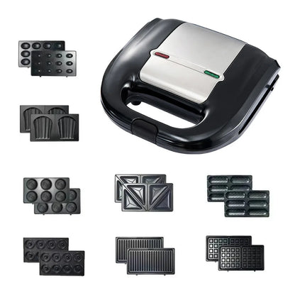 8-in-1 Breakfast machine with Interchangeable Plate Sandwich Maker, Waffle & Donut Maker with Non-stick Coating.