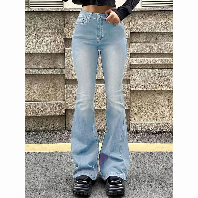 2025Mädchen Concise Ins Hohe Taille Ausgestellte Jeans Weibliche Stretchy Bootcut Denim Hosen Frauen Einfarbig Dünne Schlaghosen.