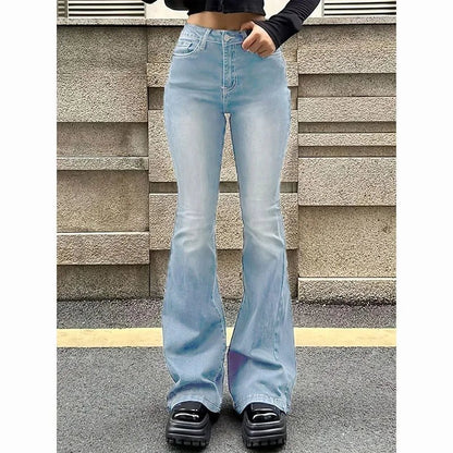 2025Mädchen Concise Ins Hohe Taille Ausgestellte Jeans Weibliche Stretchy Bootcut Denim Hosen Frauen Einfarbig Dünne Schlaghosen.