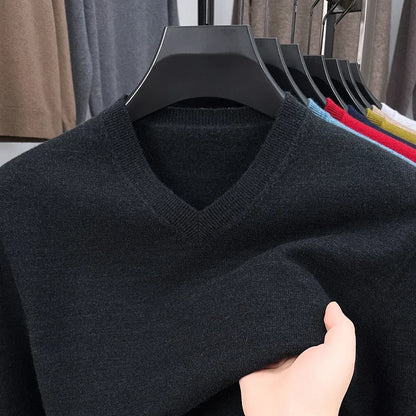 New Sweatwear Men's V Neck Basic Solid Color Sweaters Round Neck Elastic Pullovers Warm Autumn Knitted Oversized Sweater Men.