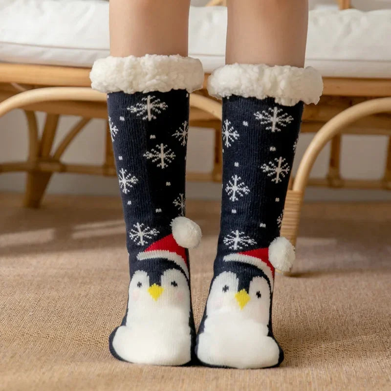 Christmas Fuzzy Socks Womens Winter Thermal Warm Floor Sock Soft Female Home Indoor Gifts Non Slip Grip Slipper Sock Fluffy