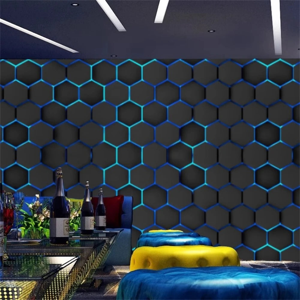 Custom Technology oriented KTV wallpaper private rooms 3D concave hexagonal wall panels e-sports room geometric home decoration