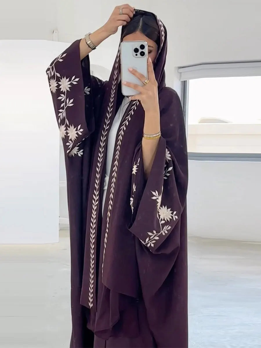 Siskakia Ramadan-Dubai Embroidery Cardigan abaya For Muslim Women's With Hijab Kebaya Moroccan stylish Elegant Clothing.