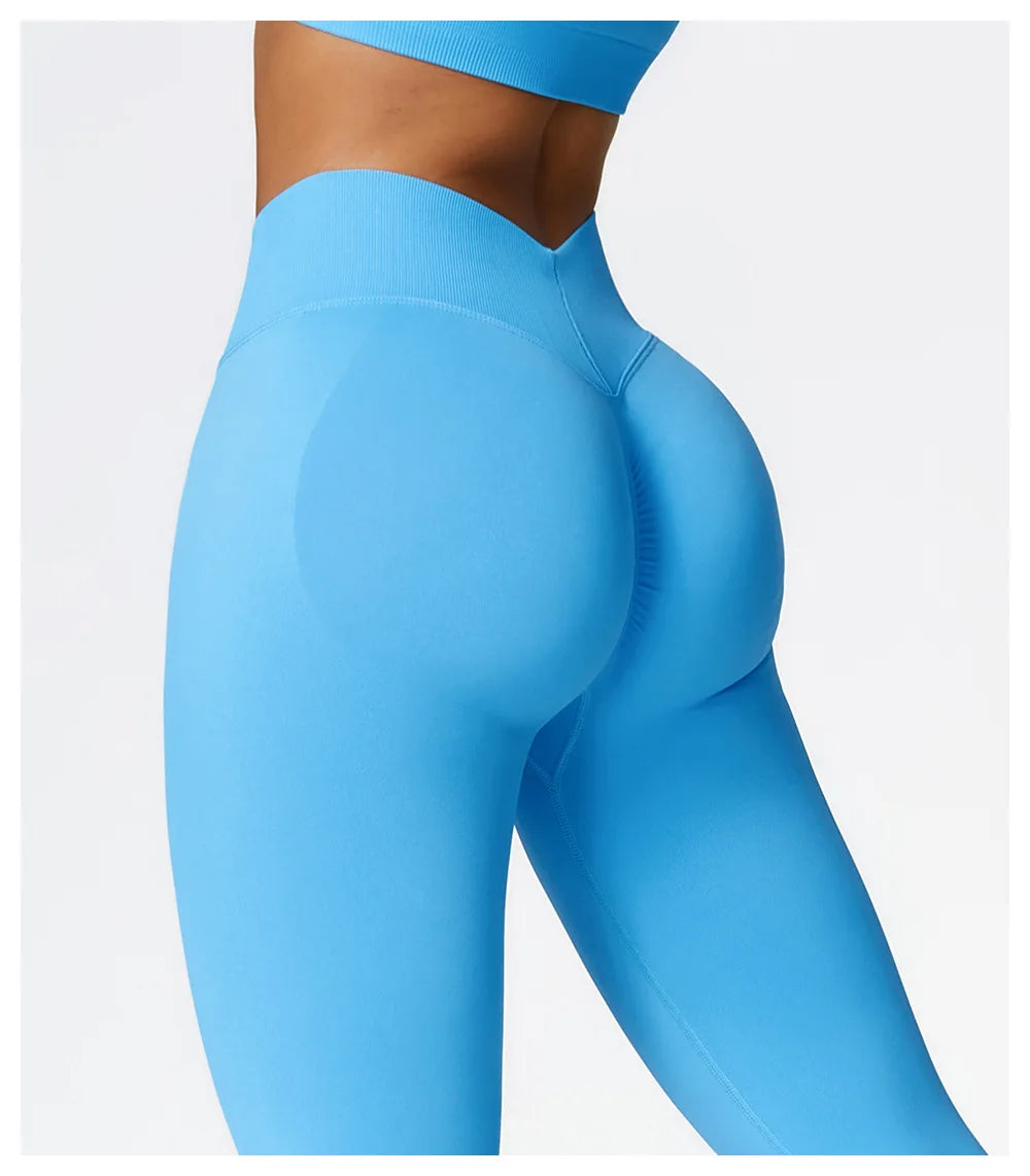 Women's V Back Sports Leggings Athletic Fitness Gym Yoga Pants Tights Scrunch Control Running Exercise Workout Leggins.