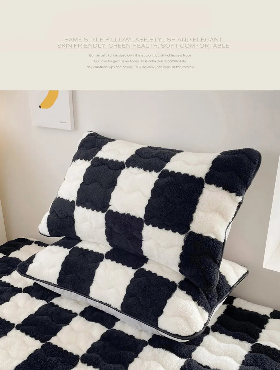WOSTAR Winter warm coral fleece mattress protector cover fluffy plush plaid print elastic fitted sheet bed protection pad 90x200.