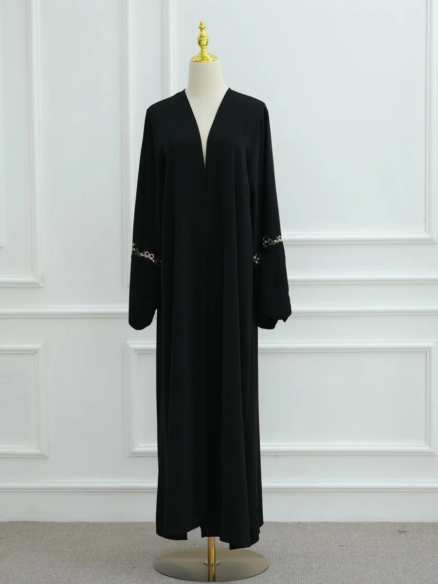 Middle East Women Arabic Dubai Abaya Luxury Kimono Cardigan Floral embroidery Long Dress Modest Robe Femme Islam Clothing Kebaya.