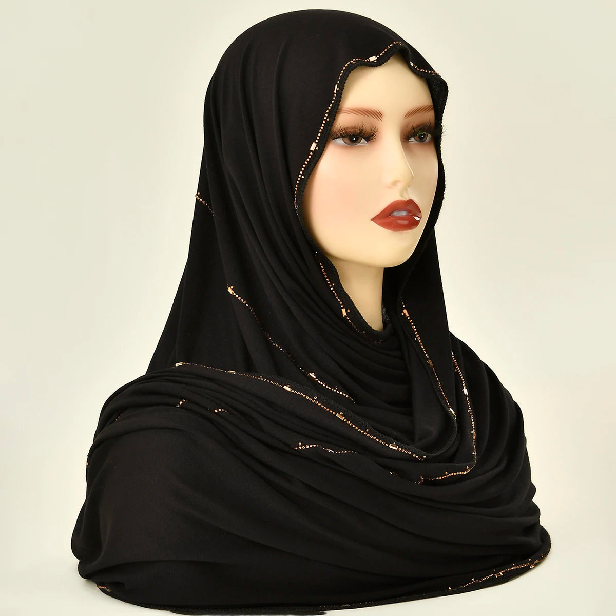Rhinestone Modal Cotton Jersey Hijab Scarf For Women Stretch Shawl Plain Muslim Headband Fashion Solid Color Long Muffler.
