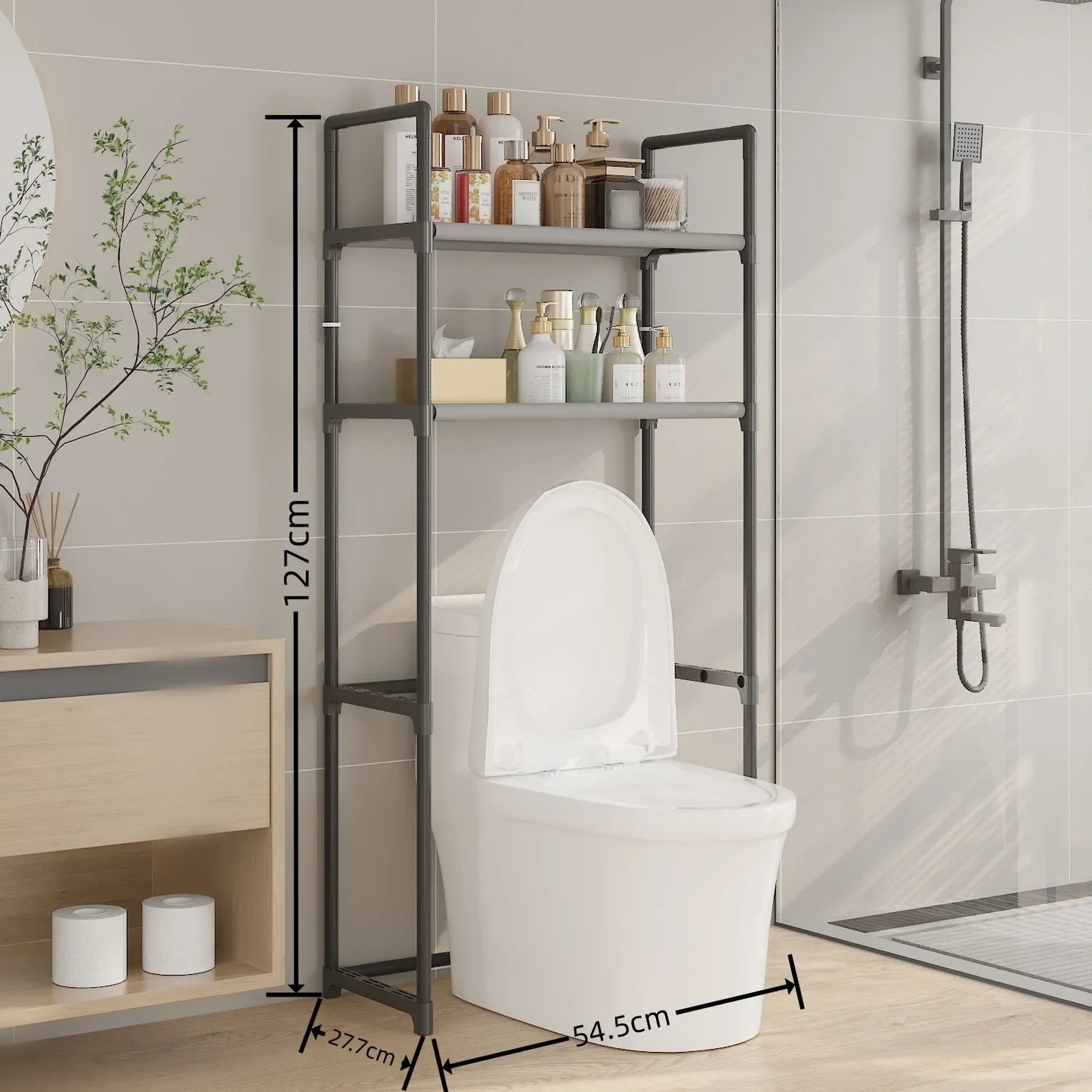 Badezimmer-Aufbewahrungsregal, Waschmaschinenständer aus Kunststoff, wasserdichtes, bodenstehendes Badezimmer für den Haushalt ohne Bohren