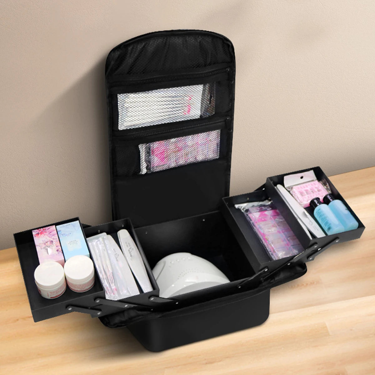 Folding Manicurist Toolbox Portable Cosmetic Bag Travel Makeup Case.