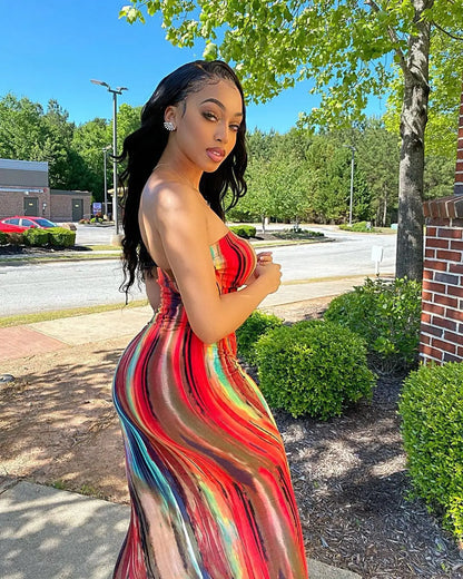 Sommer Lange Kleider Für Frauen Bodycon Brust Wrap Print Off Schulter Verband Schlank Sexy Kleid 2024 Neue Mode Party Vestidos.