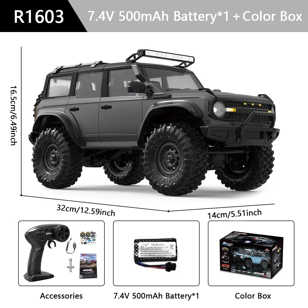 HB R1601 RC Car 1:16 2.4G 4WD Off-Road Remote Control Cars with LED Crawler Trucks Climbing Vehicle Model Toys for Kids Adult