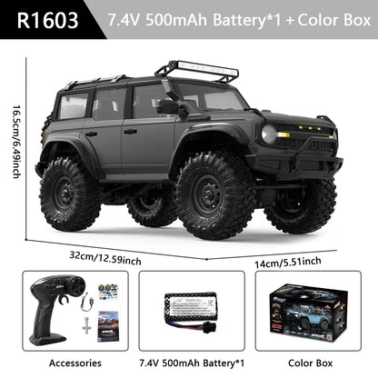 HB R1601 RC Car 1:16 2.4G 4WD Off-Road Remote Control Cars with LED Crawler Trucks Climbing Vehicle Model Toys for Kids Adult