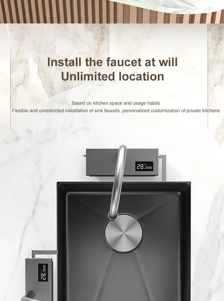 Black Stainless Steel Kitchen Sink Waterfall Sink dishwashing Basin Large Single Sink Household Sink Under The Counter Sink