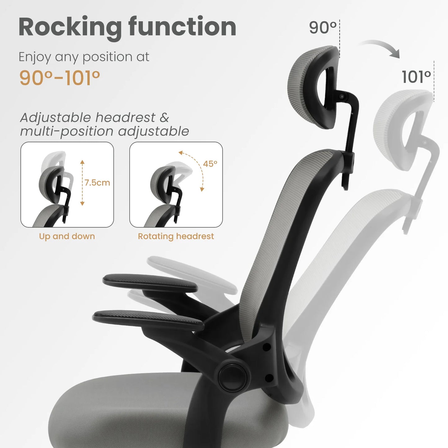 Ergonomischer Büro-Computer-PC-Schreibtischstuhl, drehbarer Netzstuhl mit Rollen, verstellbare Kopfstütze, Lordosenstütze, Heimarbeitsstuhl
