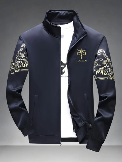 Autumn and winter men's set zipper Stand-up collar sportswear set suitable for fitness running exercise 2 pieces set.