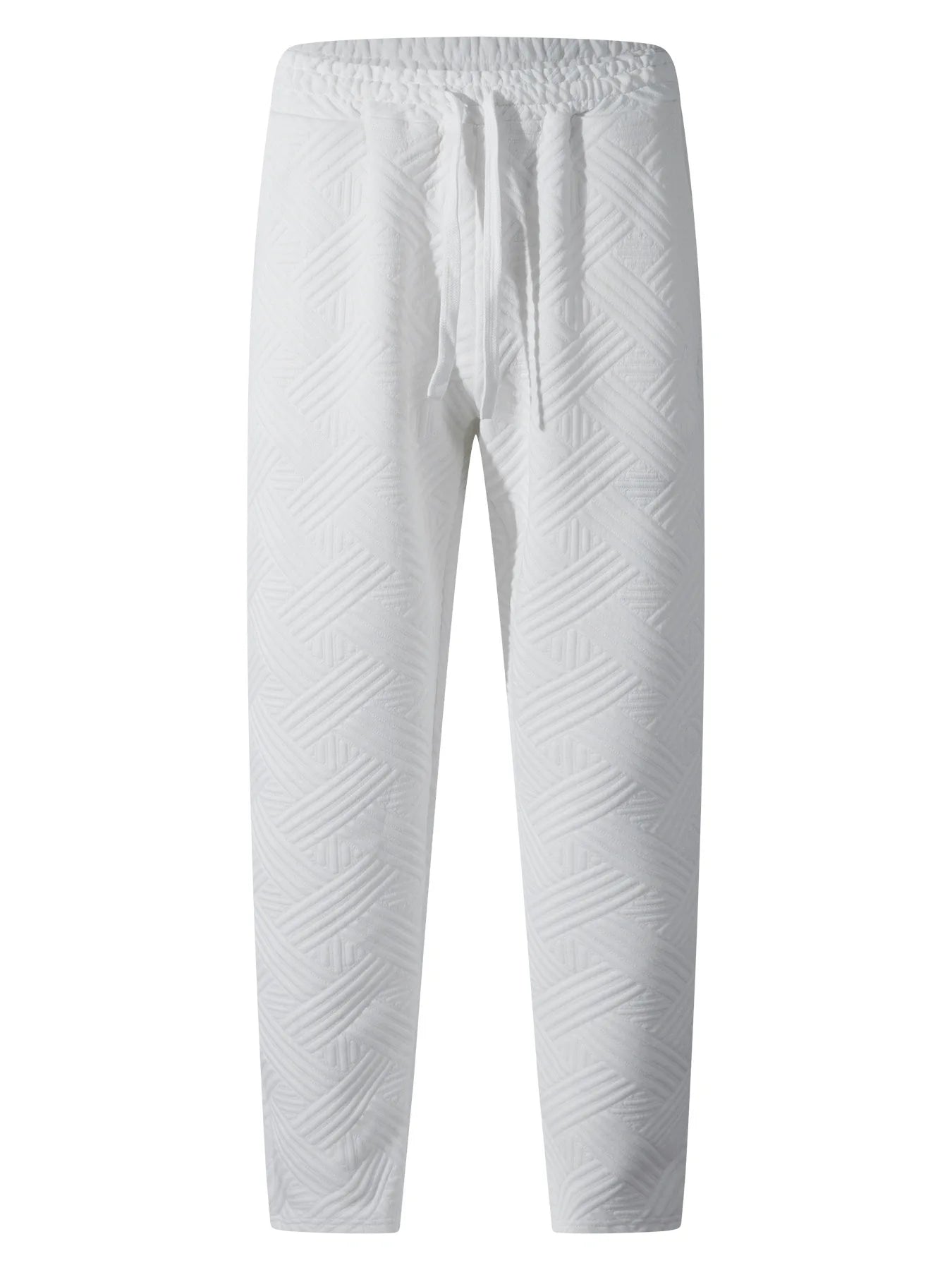 Men's sporty casual trousers, fashionable jacquard elastic waist street pants, solid-color loose all-season pants.