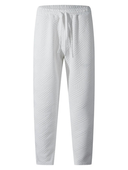 Men's sporty casual trousers, fashionable jacquard elastic waist street pants, solid-color loose all-season pants.