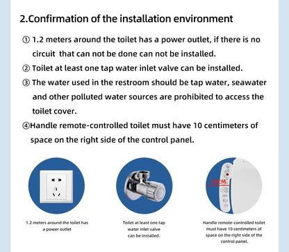 Intelligenter Bidet-Toilettensitz für Badezimmer, beheizter Sitz, langsames Schließen, warmer Trockner, hinten vorne, waschbar, warmes Wasser, Fernbedienung, Nachtlicht