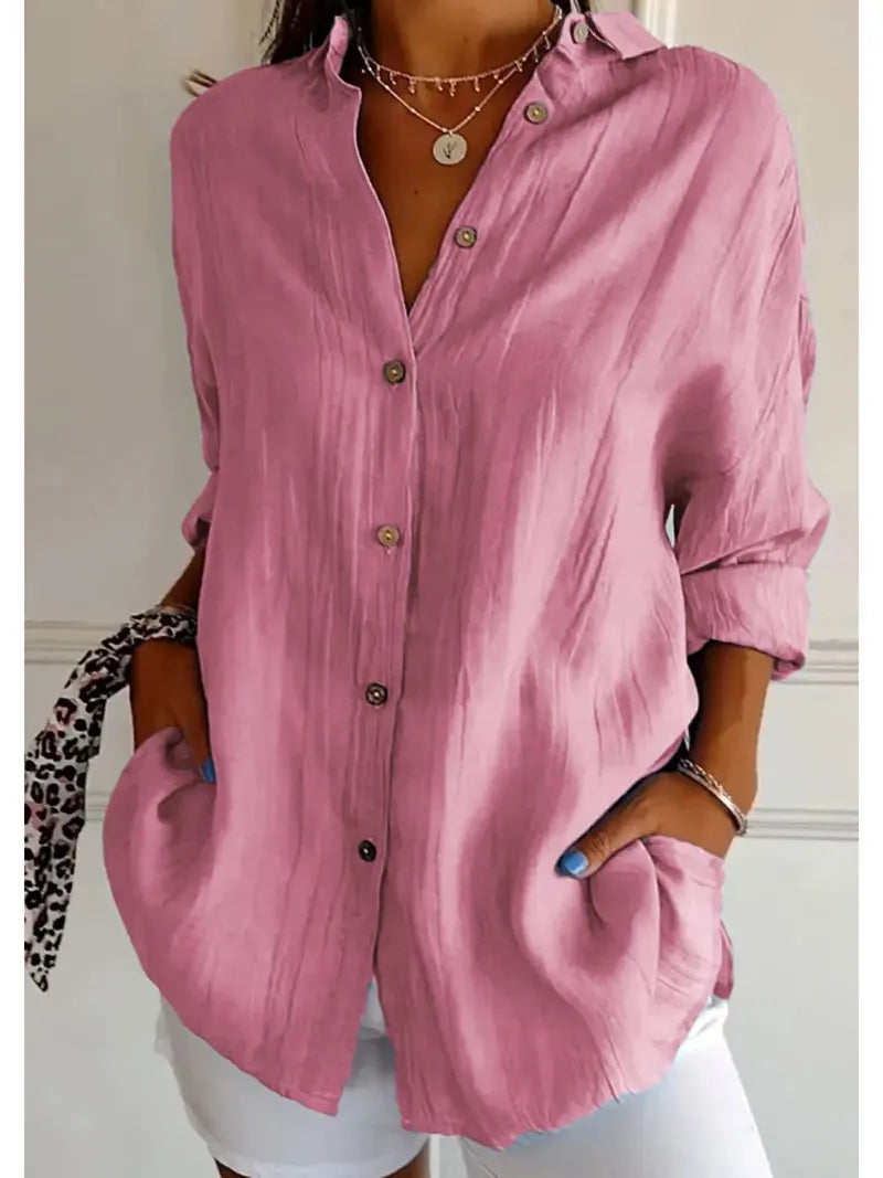 Shirt Women's Lapel Long Sleeve Solid Color Casual Single Breasted New Fashion Brown Black White Shirt Tops Blouses for Female.