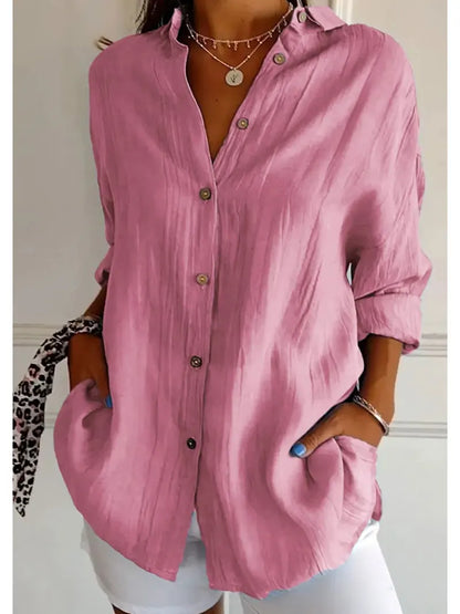 Shirt Women's Lapel Long Sleeve Solid Color Casual Single Breasted New Fashion Brown Black White Shirt Tops Blouses for Female.