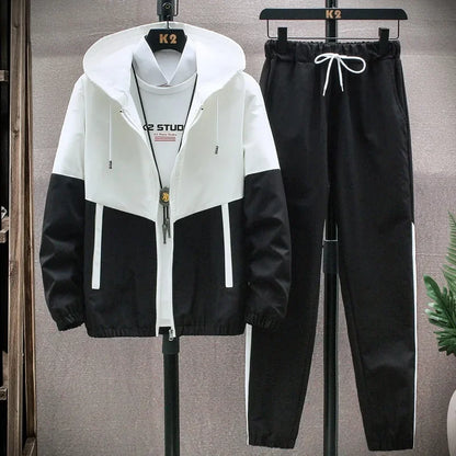 New Men's Sportswear Set Casual Loose Fit Sweatpants with Drawstring Two-Piece Korean Style Autumn Collection.