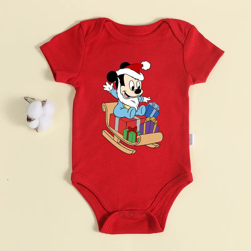 Weihnachten Neugeborene Baby Roten Strampler 100% Baumwolle Baby Mickey Print Infant Outfit Baby Mädchen Jungen Body Disney Kleidung Weihnachten Geschenk