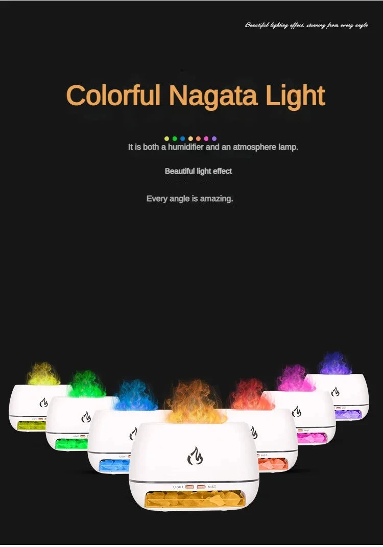 New Himalayan Crystal Salt Stone Aroma Air Humidifiers 3D Flame Fire Colorful Night Light Aromatherapy Essential Oil Diffuser.