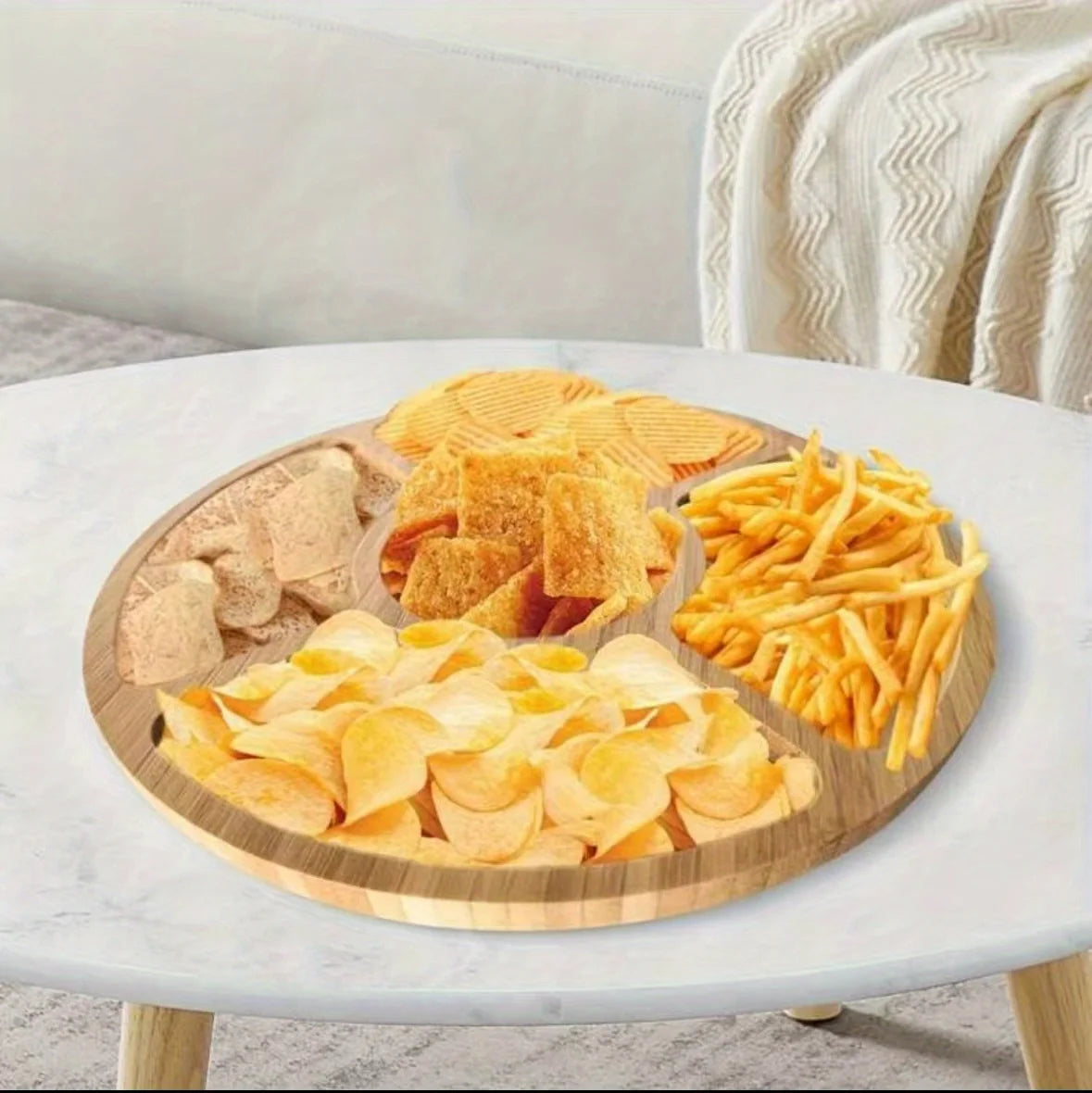 Round Bamboo Serving Tray Handmade Wood Snack Plate for Fruits Cheese Breakfast in Bed Dining Room Decor Gift.