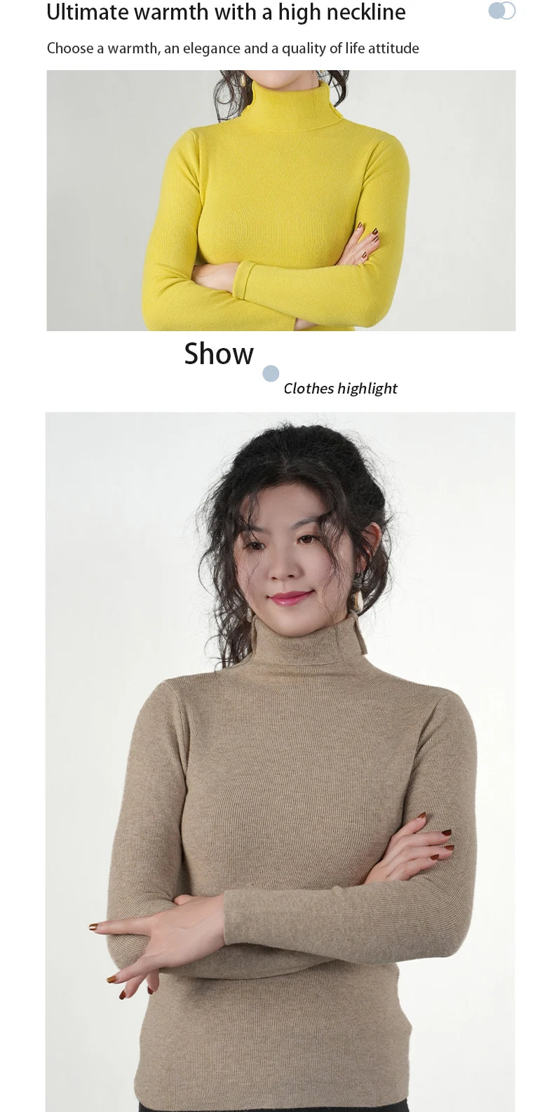 Frauen Pullover Winter Warm Hohe Kragen Strickwaren Langarm Schlank Jumper Frau Thermische Tops Kleidung Pullover Rollkragen Pullover.