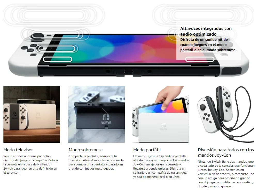 Nintendo Switch OLED Game Console with white or neon (64GB) 7 inch OLED screen enhanced Audio LAN port with cable.