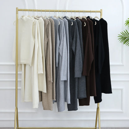 Winter Thicken 3 Piece Muslim Sets for Women Knit Tops Pants Islamic Outfit Sweater Dress Dubai Abaya Kaftan Musulmane Ensembles.