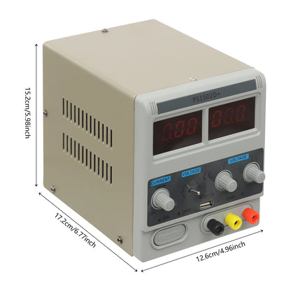 Adjustable DC Power Supply 0-15V 2A, Digital Display with Overcurrent Protection for Phone Repair, Electronics Lab Testing.