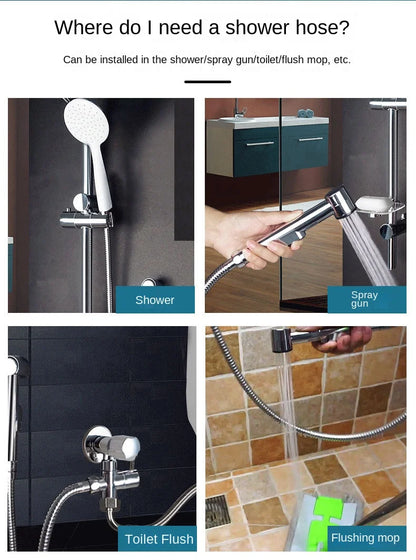 Shower Hose 1.5/2M Black/Silver Flexible Shower Hose Stainless Steel Long Bathroom Shower Pipe Extension Bathroom Accessories