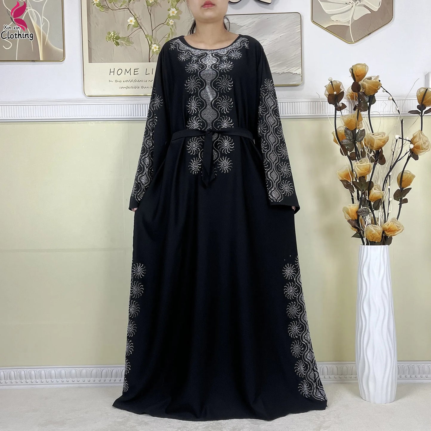 2025New High-Quality Dubai Muslim Abaya for Women Dress Islamic Turkey Femme Clothing Long Sleeve Loose African Dress With Scarf.