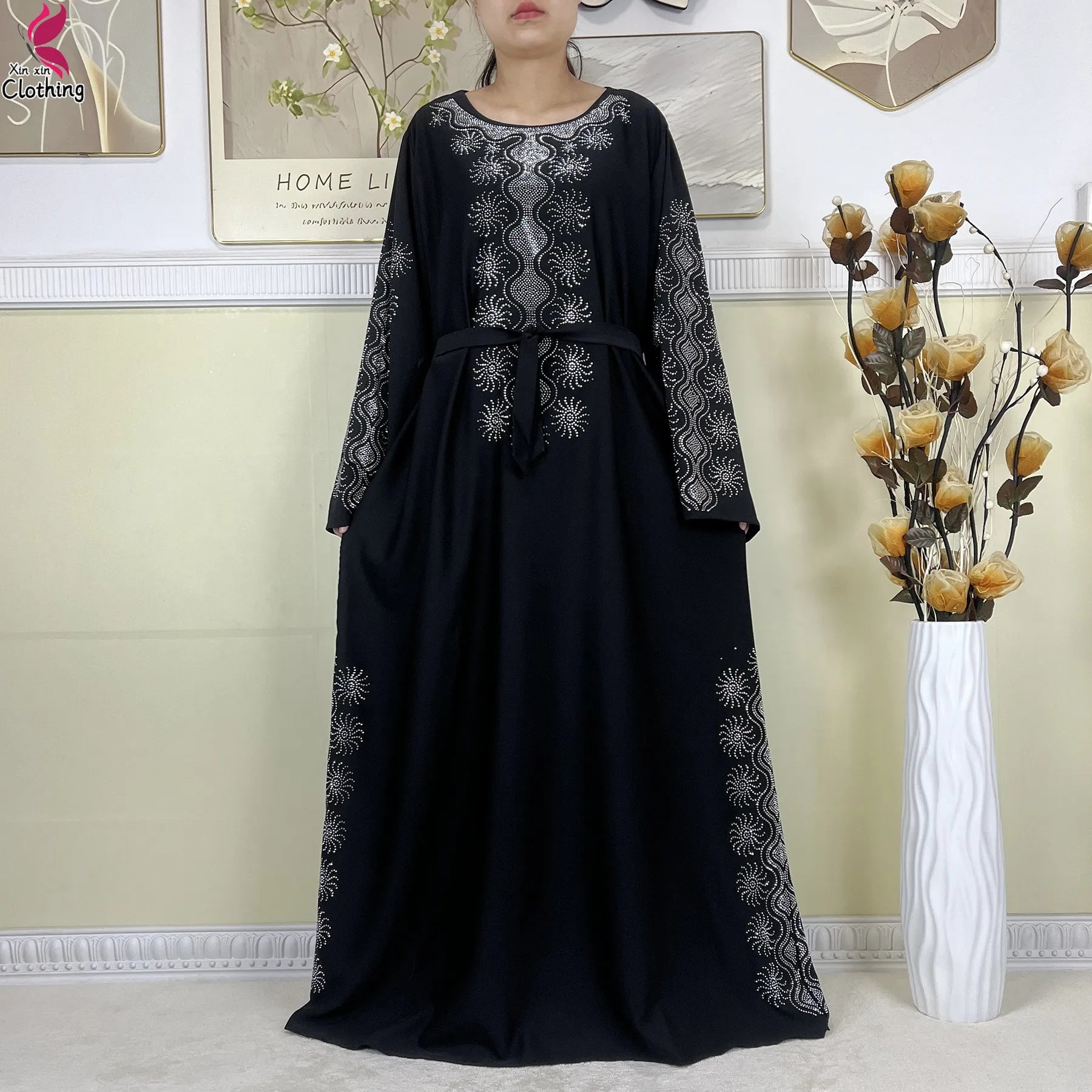 2025New High-Quality Dubai Muslim Abaya for Women Dress Islamic Turkey Femme Clothing Long Sleeve Loose African Dress With Scarf.