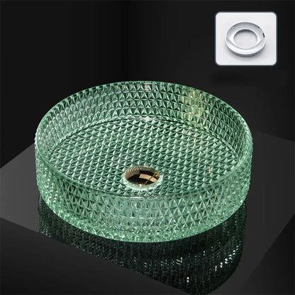 Luxuriöses Waschbecken aus Kristallglas, Badezimmer-Waschbecken, rosa Arbeitsplatte, Kunstbecken, rundes Mini-Schüsselbecken, Waschraum-Waschbecken mit Wasserhähnen