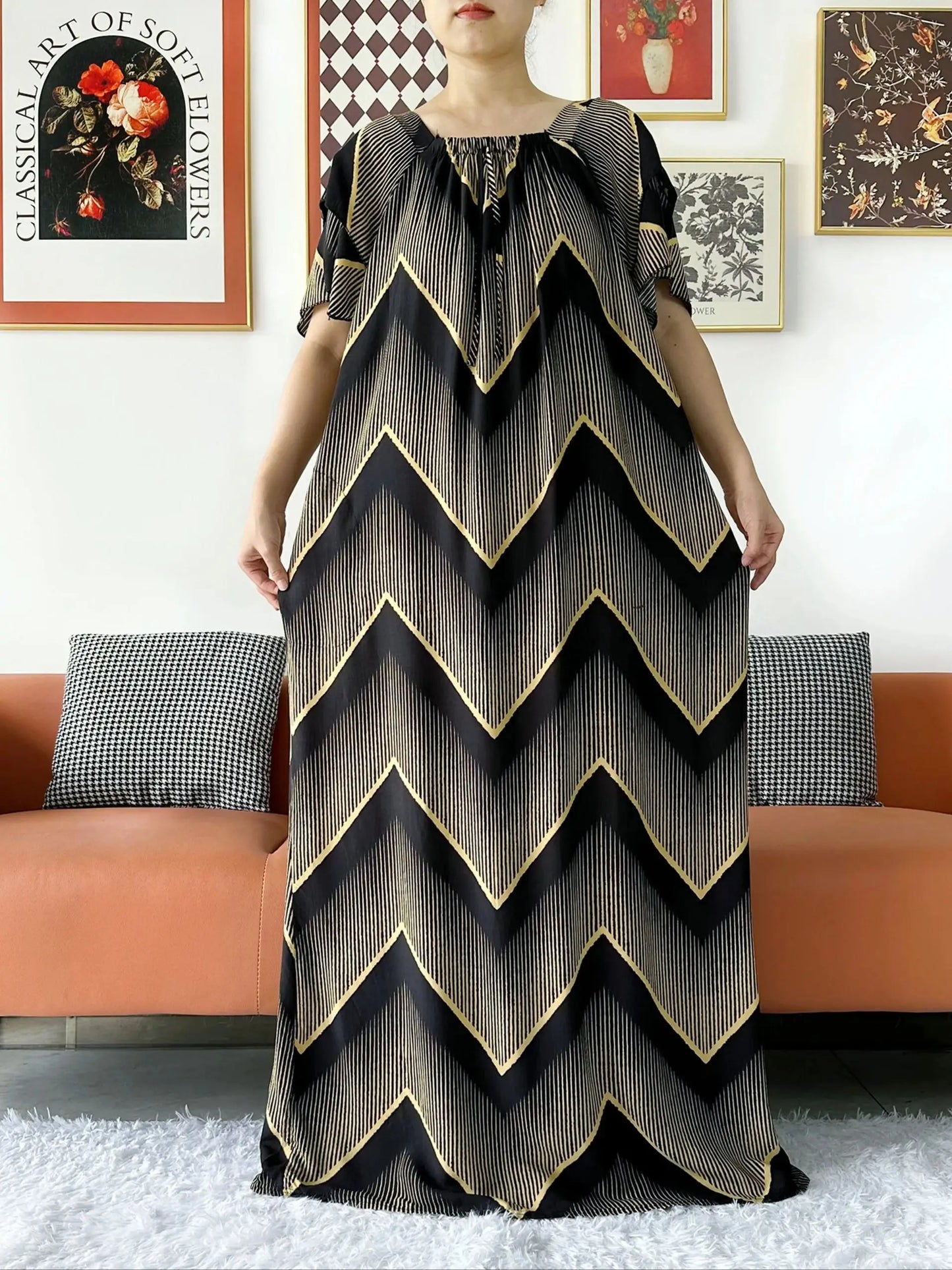 2024 New Muslim Dubai Abaay Women Cotton Dress With Big Scarf For Women Maxi Summer Short Sleeve Loose African Abaya Clothing.