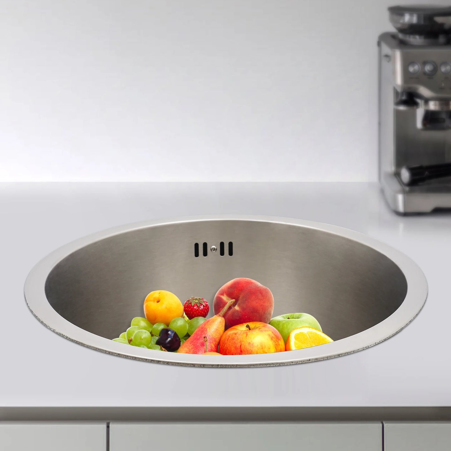 41 cm kreisförmige, vertiefte und vergrößerte Küchenspüle aus Edelstahl 304 mit einer Schüssel