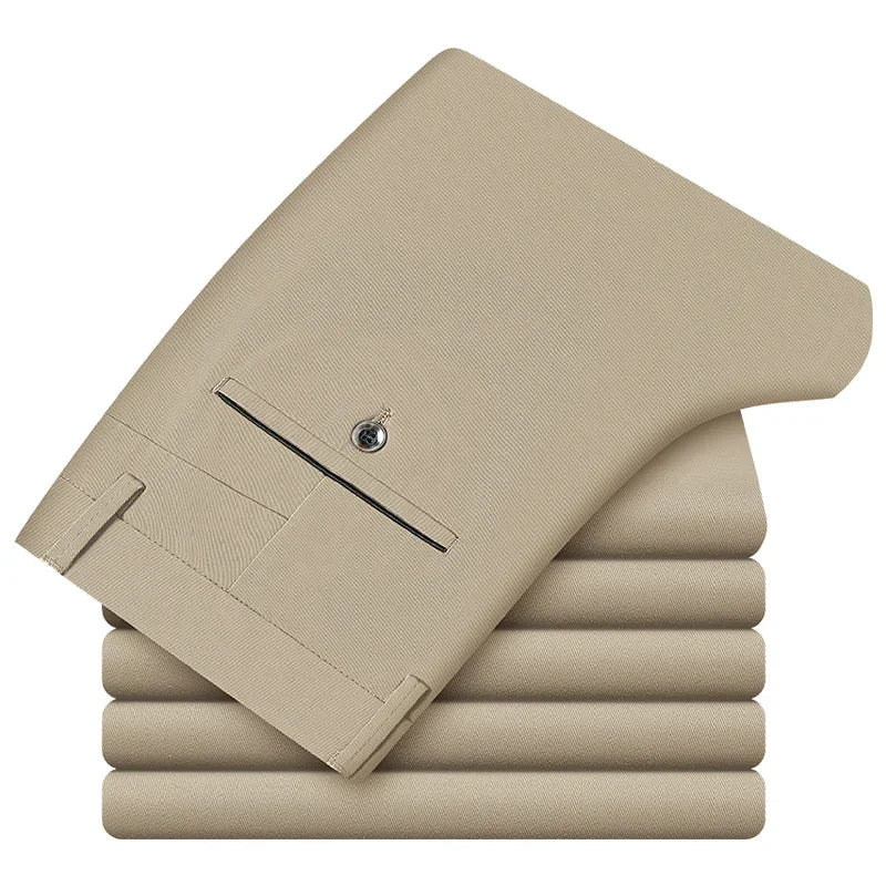 2024 neue 98% Baumwolle Casual Hosen Männer Kleidung der Klassischen Gerade Lose Hohe Taille Elastische Hose Männliche Marke Kleidung