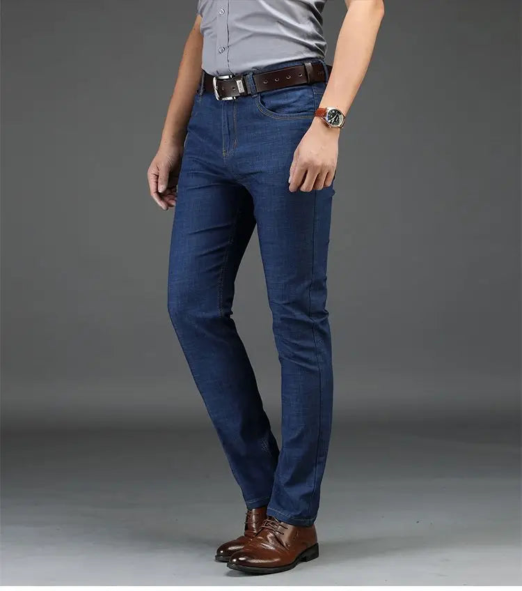 Classic Straight Men's Jeans Fitted Comfortable Elastic Business Casual Denim Pants Korean Fashion  Autumn Casual Trousers.