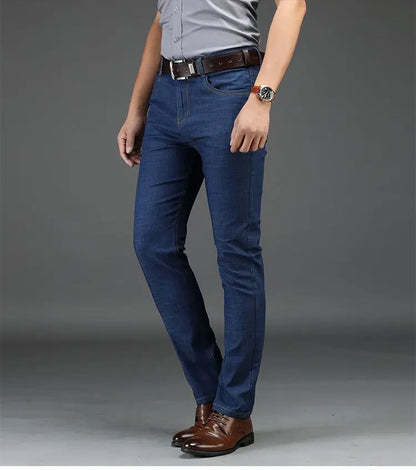 Classic Straight Men's Jeans Fitted Comfortable Elastic Business Casual Denim Pants Korean Fashion  Autumn Casual Trousers.