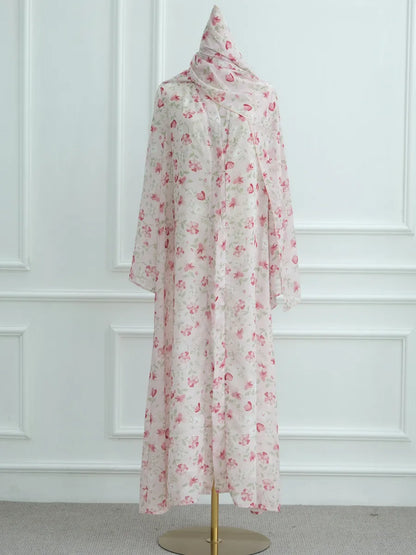 Muslim Women Dubai Abaya luxury Double layered chiffon Print Hijab Dress Kaftan Ramadan Robe Femme Islam african dresses Kebaya.